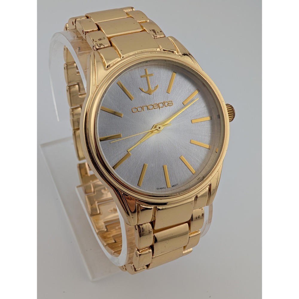 Concepts Watch Men‎ 35mm Gold Case 8" Band Anchor Dial- New Battery
